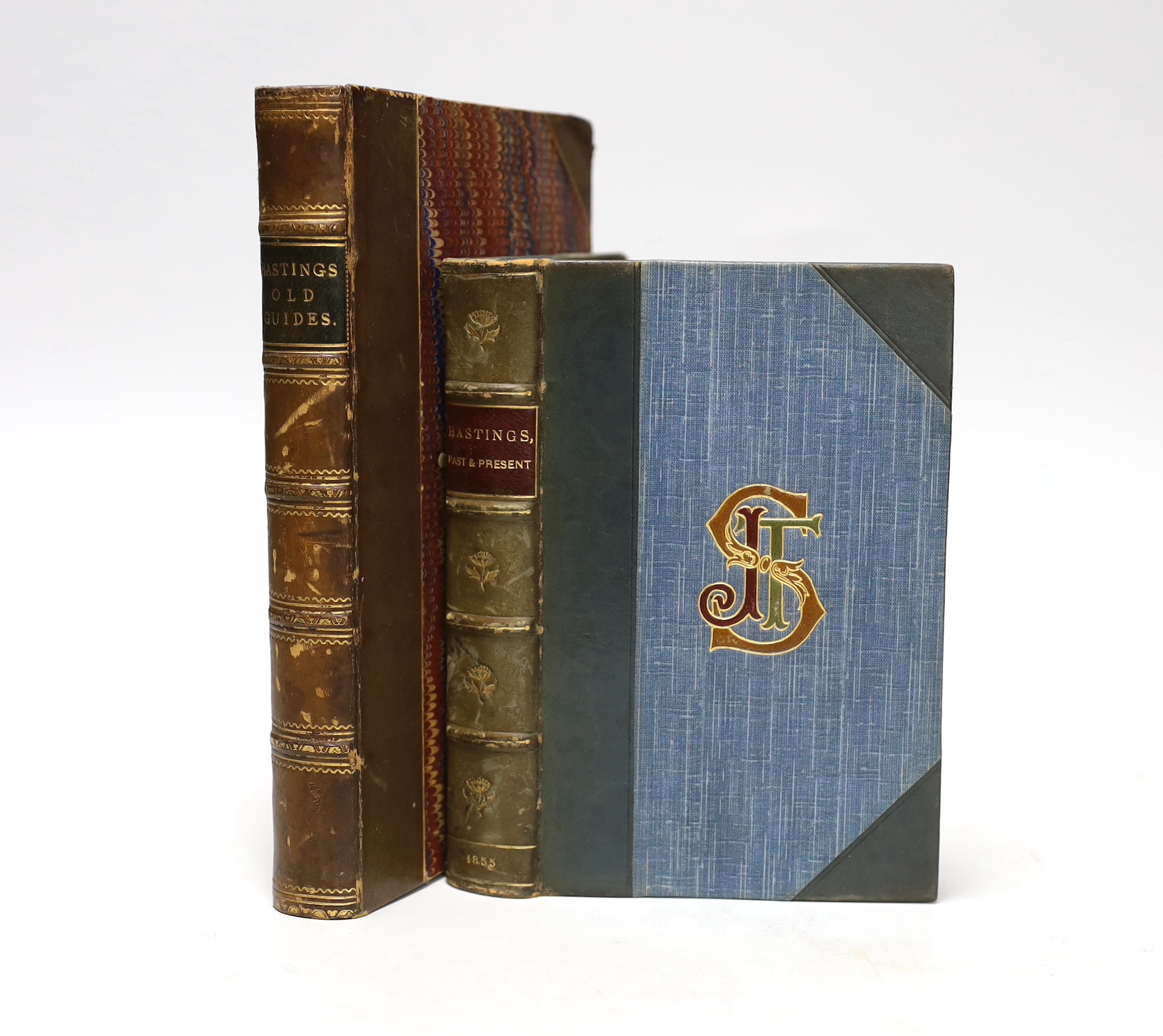 HASTINGS - Powell, P.M - Hastings Guide, 3rd edition, 8vo, half calf, with folding town plan and 30 plates, circa 1823, bound with the 5th edition, with folding town plan and 20 plates, circa 1830; [Howard, Mary Matilda]
